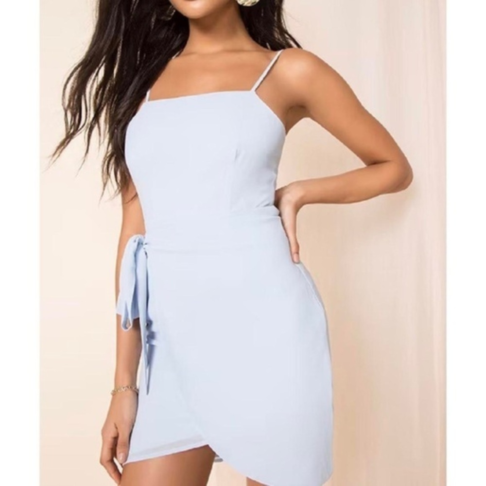 NWT by the way x Revolve Morgan Mini Wrap Dress in Sky Blue Size xs